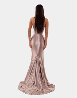 Style AD5125 Albina Dyla Gold Size 0 Satin Floor Length Side slit Dress on Queenly