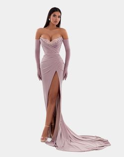 Style AD5121 Albina Dyla Pink Size 8 Tall Height Sequined Floor Length Ad5121 Side slit Dress on Queenly