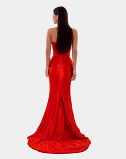 Style AD5106 Albina Dyla Red Size 0 Black Tie Pageant Side slit Dress on Queenly