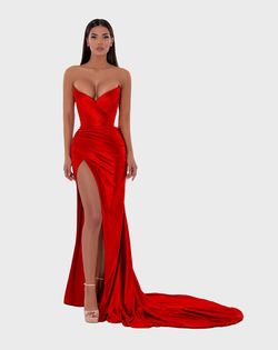 Style AD5106 Albina Dyla Red Size 4 Black Tie Pageant Side slit Dress on Queenly