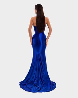 Style AD5109 Albina Dyla Black Tie Size 8 Royal Blue Floor Length Side slit Dress on Queenly