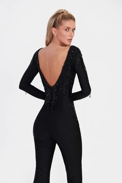 Style AD1959 Albina Dyla Black Size 0 Long Sleeve Sleeves Shiny Jumpsuit Dress on Queenly