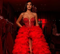 Style AD529 Albina Dyla Red Size 12 Floor Length Corset Plus Size Straight Dress on Queenly