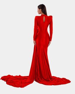 Style AD5107 Albina Dyla Red Size 4 Floor Length High Neck Side slit Dress on Queenly