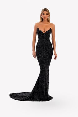 Style AD4007 Albina Dyla Black Size 4 Tall Height Sequined Straight Dress on Queenly