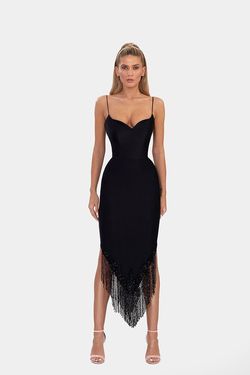 Style AD2206 Albina Dyla Black Size 8 Tall Height Sequined Corset Spaghetti Strap Straight Dress on Queenly
