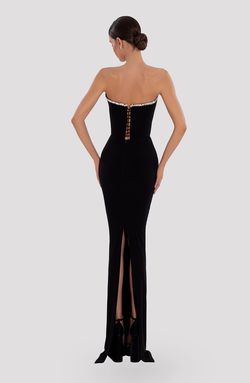 Style AD5015 Albina Dyla Black Tie Size 4 Ad5015 Tall Height Straight Dress on Queenly