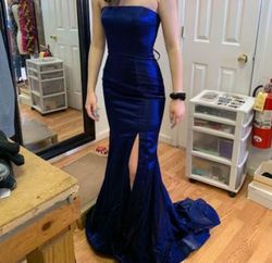 Sherri Hill Blue Size 00 Black Tie Flare Side slit Dress on Queenly