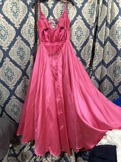 Jovani Hot Pink Size 14 Backless Silk Appearance Wedding Guest Ball gown on Queenly