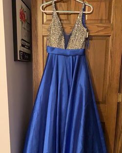 Jovani Blue Size 6 Floor Length Pageant Jewelled Sheer Ball gown on Queenly
