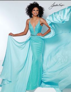 Johnathan Kayne Blue Size 8 50 Off Floor Length Teal Pageant Train Dress on Queenly