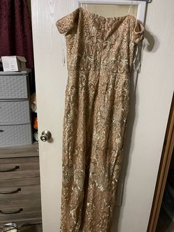 Panoply Gold Size 14 Prom Floor Length Mini Mermaid Dress on Queenly