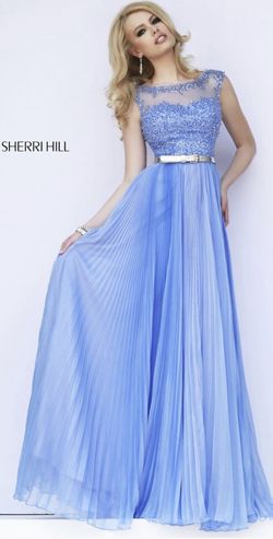Sherri Hill Blue Size 10 Sheer Floor Length Straight Dress on Queenly