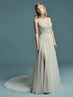 Style Charlene  Maggie Sottero  White Size 12 A-line Floor Length Spaghetti Strap Side slit Dress on Queenly