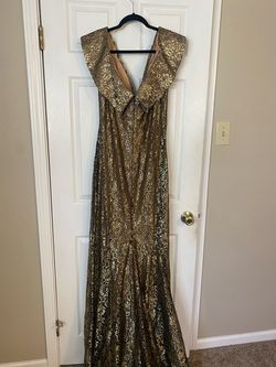 Jovani Gold Size 14 Plus Size Military Prom Mermaid Dress on Queenly