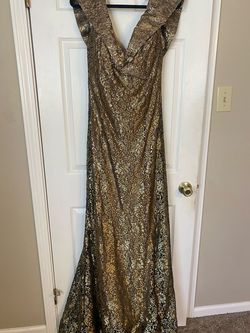 Jovani Gold Size 14 Black Tie Mermaid Dress on Queenly