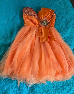 Terani Couture Orange Size 0 Midi Homecoming Cocktail Dress on Queenly