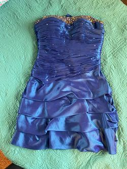 Beyond by Jovani Blue Size 2 Midi Corset Cocktail Dress on Queenly