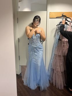 Camille La Vie Light Blue Size 14 Corset Prom Plus Size Mermaid Dress on Queenly