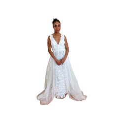 generic  White Size 16 Floor Length V Neck Jersey A-line Dress on Queenly