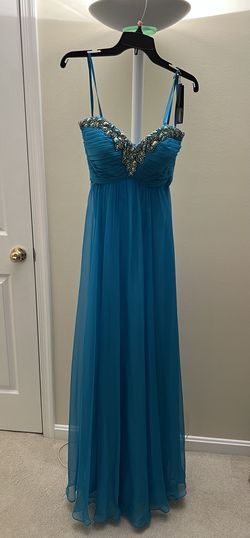 Style 18909 La Femme Blue Size 8 Tulle Prom A-line Dress on Queenly