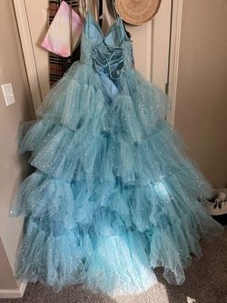 Sherri Hill Light Blue Size 2 Spaghetti Strap Pageant Prom Train Dress on Queenly