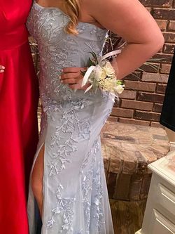 Sherri Hill Light Blue Size 12 Embroidery Plus Size Prom Side slit Dress on Queenly