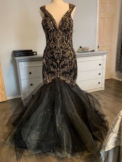 Mori Lee Black Size 10 Floor Length Military Mermaid Dress on Queenly