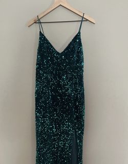 Lavetir Green Size 12 Sequin Military Plus Size Prom Straight Dress on Queenly