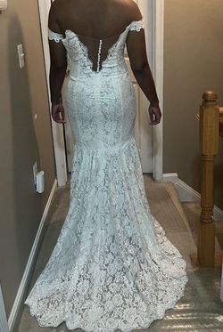 David's Bridal White Size 14 Plus Size Shiny Fitted Mini Mermaid Dress on Queenly