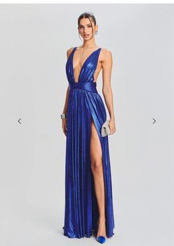 Retrofete Blue Size 0 Prom Black Tie Side slit Dress on Queenly