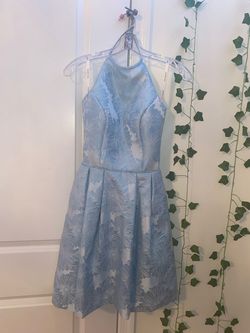 Sherri Hill Light Blue Size 0 Halter Medium Height Appearance Midi Cocktail Dress on Queenly