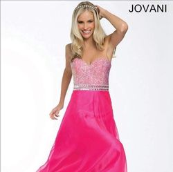 Jovani Hot Pink Size 10 Strapless Sweetheart Embroidery A-line Dress on Queenly
