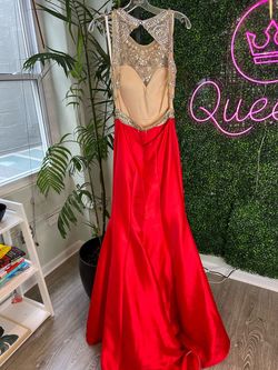 Jovani Red Size 6 Wedding Guest Appearance Military Floor Length Mermaid Dress on Queenly