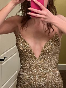 Ashley Lauren Gold Size 4 Pageant Sequin Side slit Dress on Queenly
