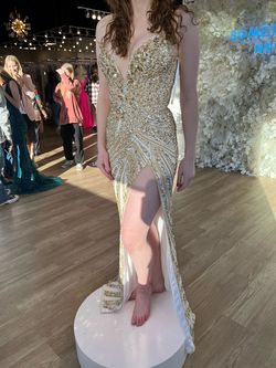 Ashley Lauren Gold Size 4 Prom Side slit Dress on Queenly