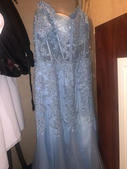 Style 7733 Lets Blue Size 26 Shiny Prom Ball gown on Queenly