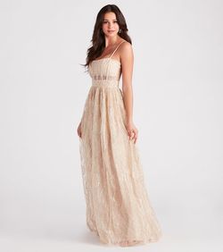 Style 05002-4050 Windsor Nude Size 8 Tulle Floor Length Ball Gown Straight Dress on Queenly