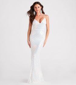 Style 05002-7506 Windsor White Size 4 Pattern Homecoming Wedding Guest Prom Sheer Mermaid Dress on Queenly