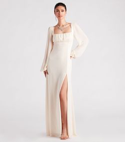 Style 05002-2933 Windsor White Size 16 Floor Length Summer Prom Sheer Side slit Dress on Queenly