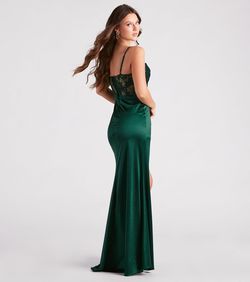 Style 05002-3037 Windsor Green Size 6 Mini Homecoming Square Neck Black Tie Side slit Dress on Queenly