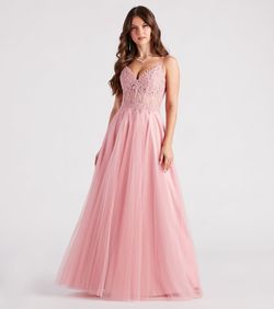 Style 05002-6911 Windsor Pink Size 8 Sequined Floor Length Ball Gown Straight Dress on Queenly
