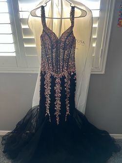 Jovani Multicolor Size 2 Floor Length Sheer Jewelled Mermaid Dress on Queenly