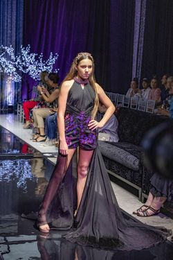 Style MULTI Belle Le Chic Black Size 12 Train Floor Length Sequin Jumpsuit Dress on Queenly