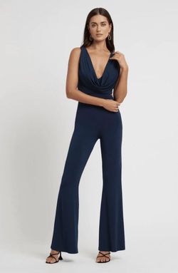 Style ELSA Belle Le Chic Blue Size 12 Tall Height Jersey Jumpsuit Dress on Queenly