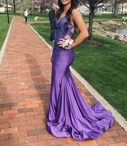 Ellie Wilde Purple Size 0 Prom Black Tie Mermaid Dress on Queenly