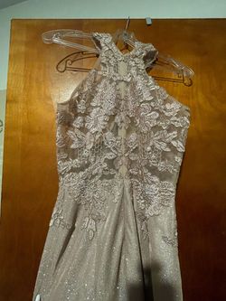 Jovani Nude Size 0 Wedding Guest Pageant Shiny Embroidery Mermaid Dress on Queenly