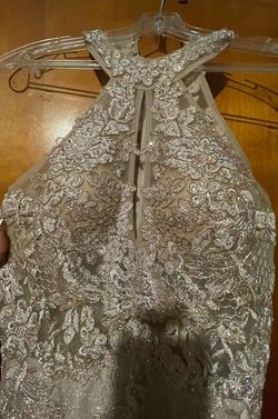 Jovani Nude Size 0 Wedding Guest Pageant Shiny Embroidery Mermaid Dress on Queenly