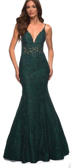 La Femme Green Size 4 Floor Length Military Mermaid Dress on Queenly