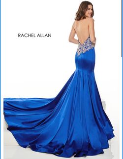 Rachel Allan Blue Size 12 Floor Length Train Dress on Queenly